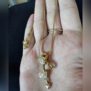 Vintage Avon Gold And Rhinestone Heart Pendant Necklace